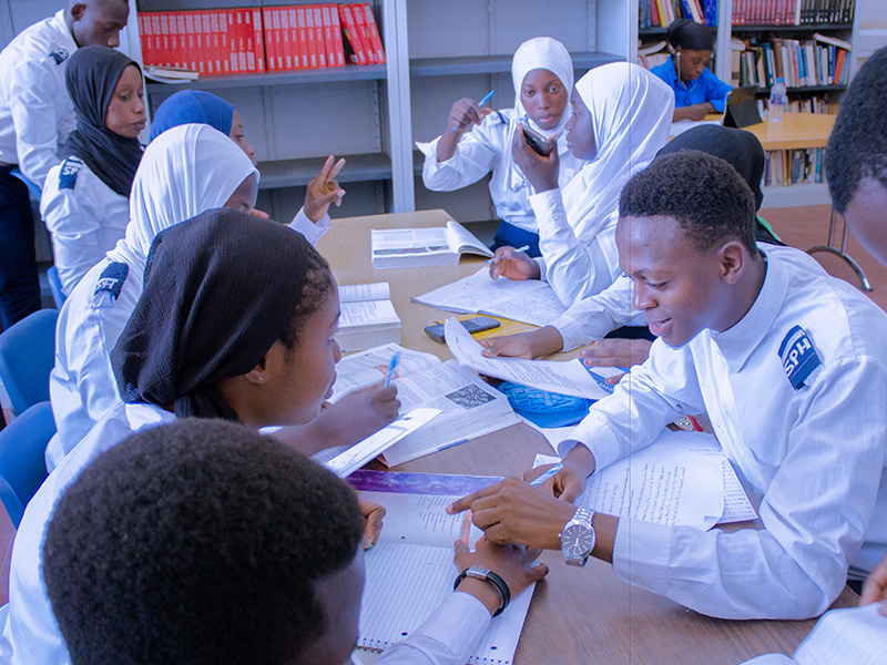 students in the library